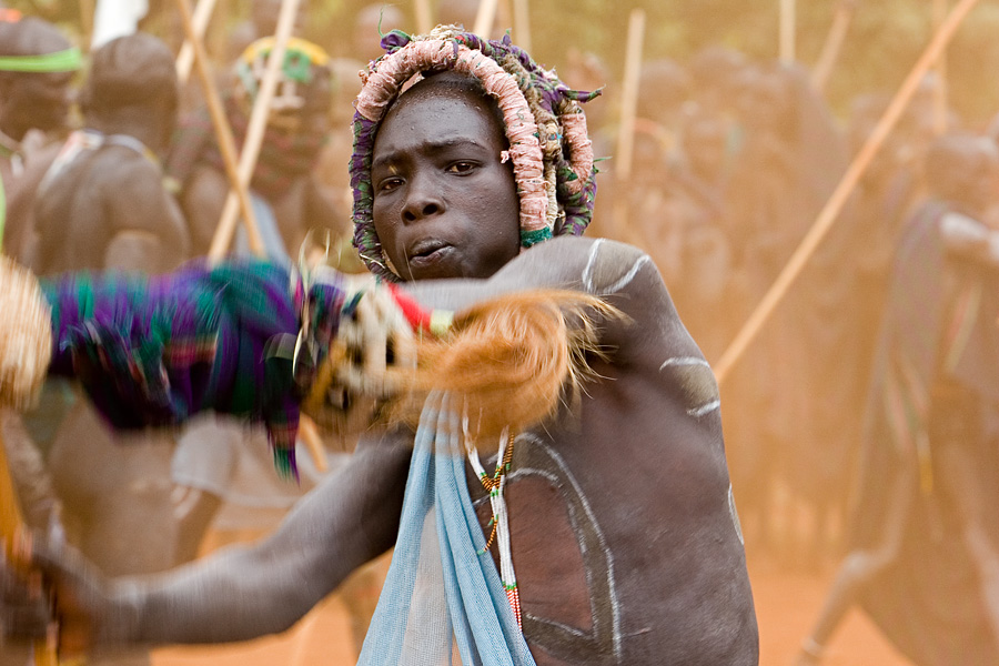 113   Surma warrior at donga stick fighting